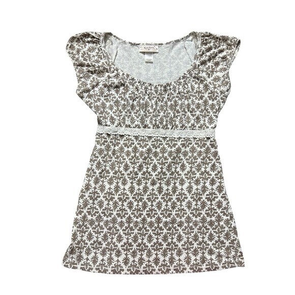 y2k self esteem milkmaid lace runched top babydoll sz L - Picture 1 of 7